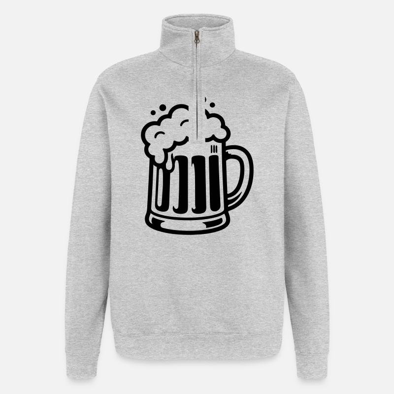 Bière Mug, Bière Comique - Sweat à zip 1/4 - gris chiné