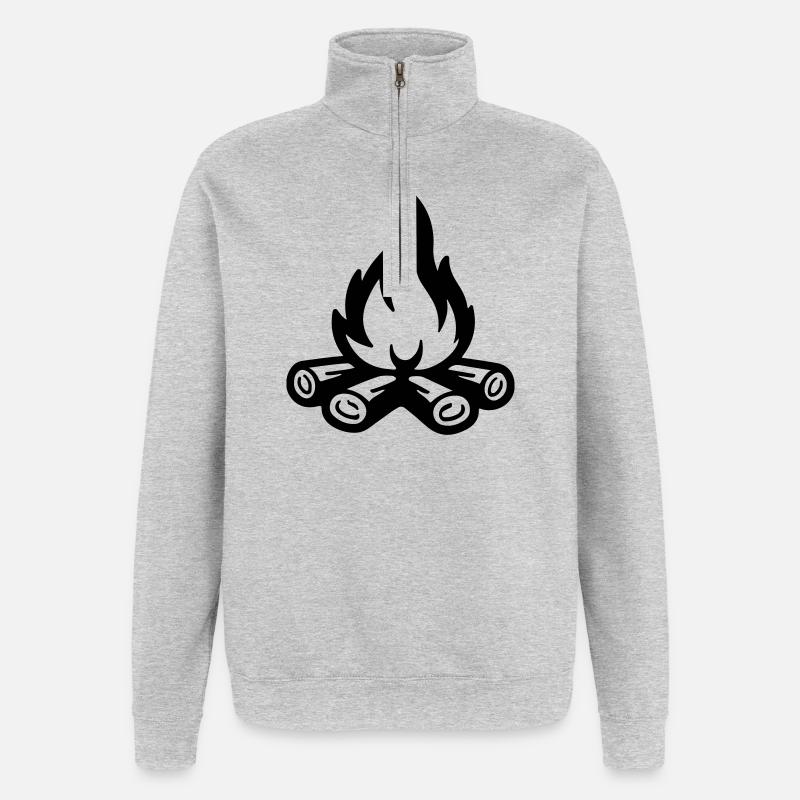 Flamme symbolique du feu de camp - Sweat à zip 1/4 - gris chiné