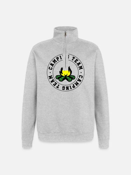 Camping Team Lagerfeuer - Quarter-Zip-Sweatshirt - Grau meliert