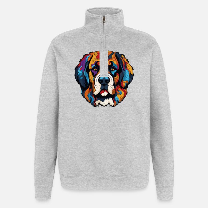 Bande dessinée de chien - Sweat à zip 1/4 - gris chiné
