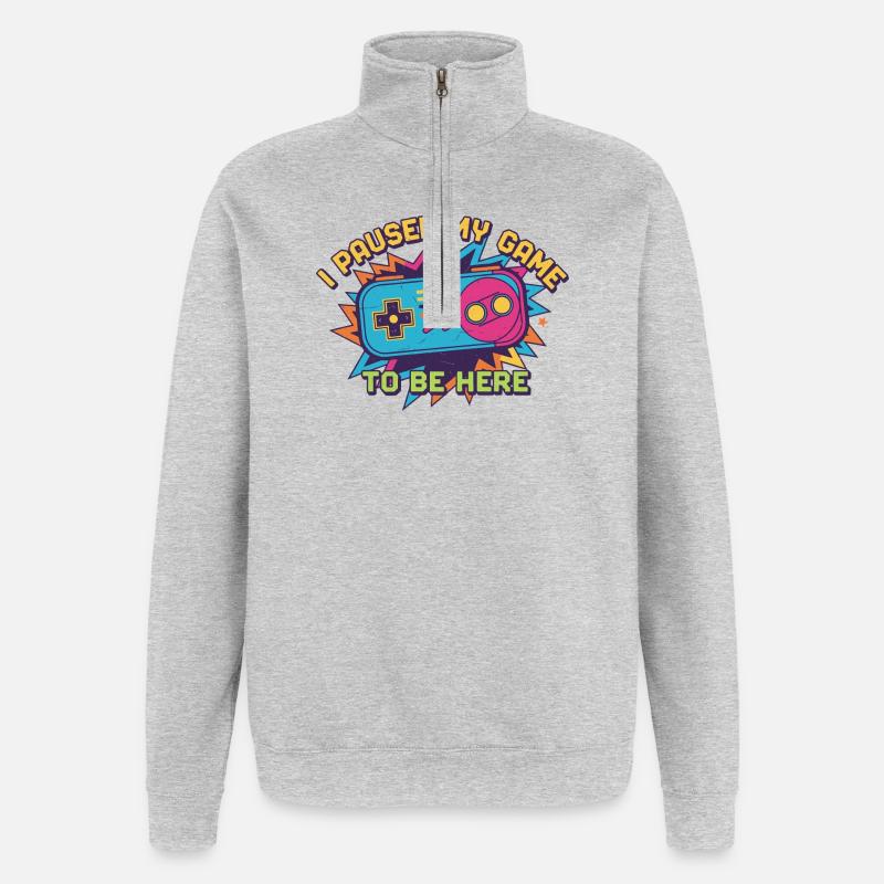 T-shirt Retro Controller Meme - Sweat à zip 1/4 - gris chiné