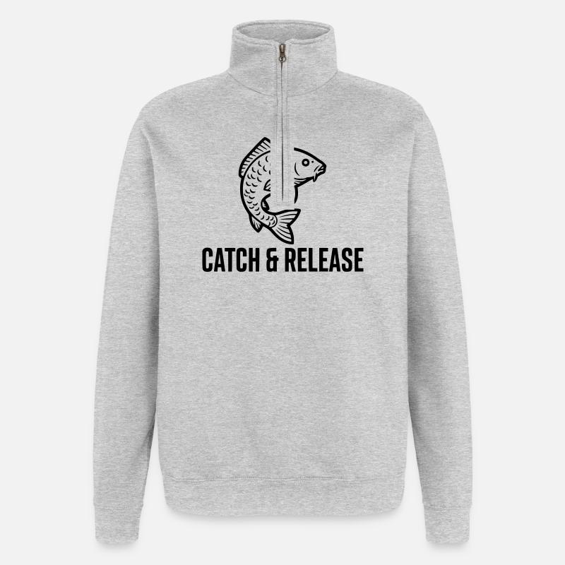 Catch and Release Karpfen Angeln Spruch - Quarter-Zip-Sweatshirt - Grau meliert