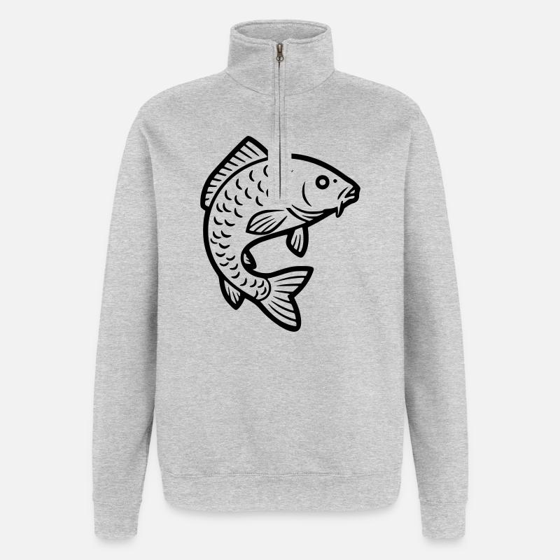 Pêche au poisson sauteur de carpe - Sweat à zip 1/4 - gris chiné
