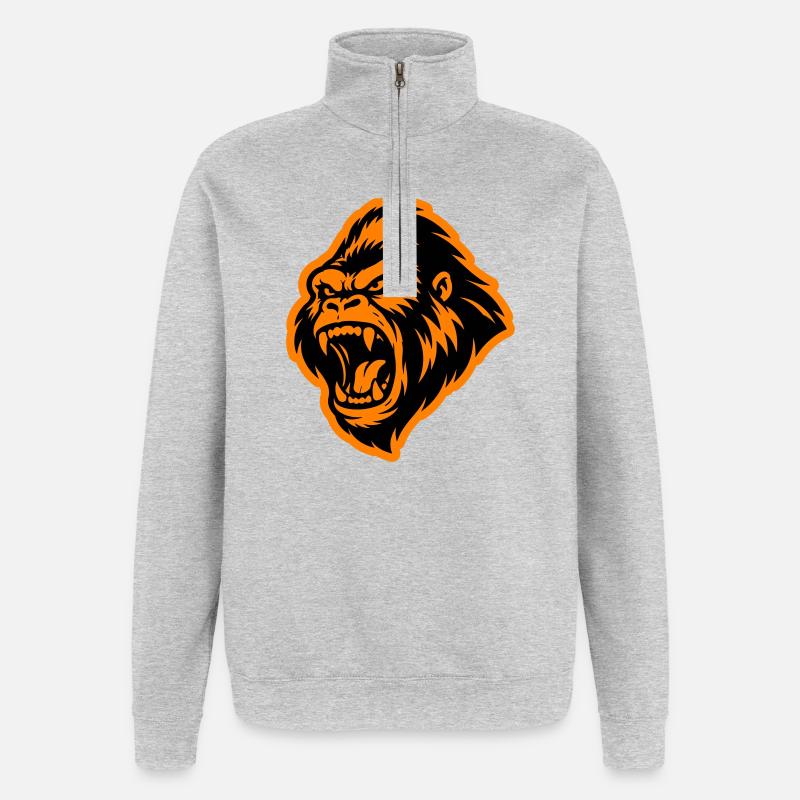 Tête de gorille - Sweat à zip 1/4 - gris chiné