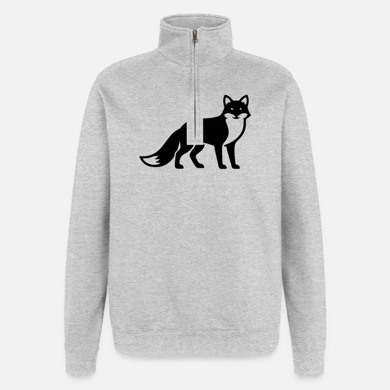 Silhouette d’animal renard - Sweat à zip 1/4 - gris chiné