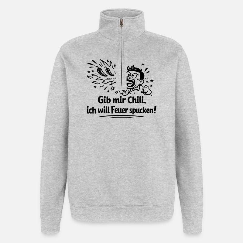 Cracher du feu Mangeant du chili - Sweat à zip 1/4 - gris chiné