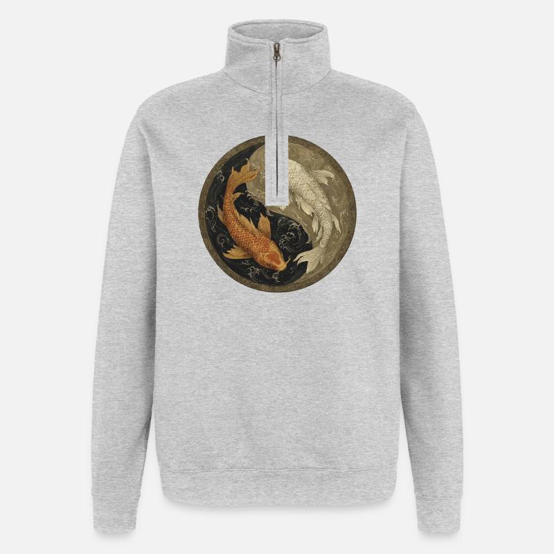 Koi Yin-Yang Medaillon - Quarter-Zip-Sweatshirt - Grau meliert