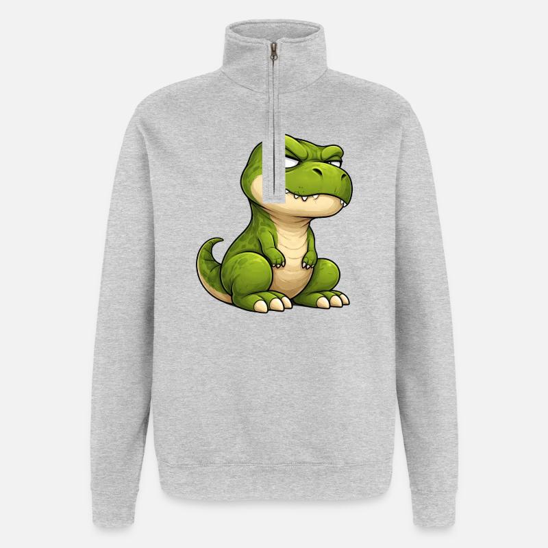 Grumpy T-Rex Cartoon Skeptical Look - Quarter-Zip Sweatshirt - heather grey