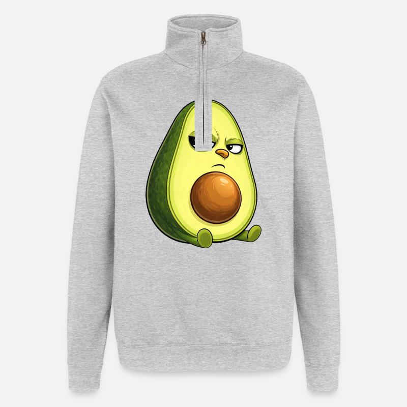 Coole Avocado mit Sonnenbrille skeptischer Blick - Quarter-Zip-Sweatshirt - Grau meliert