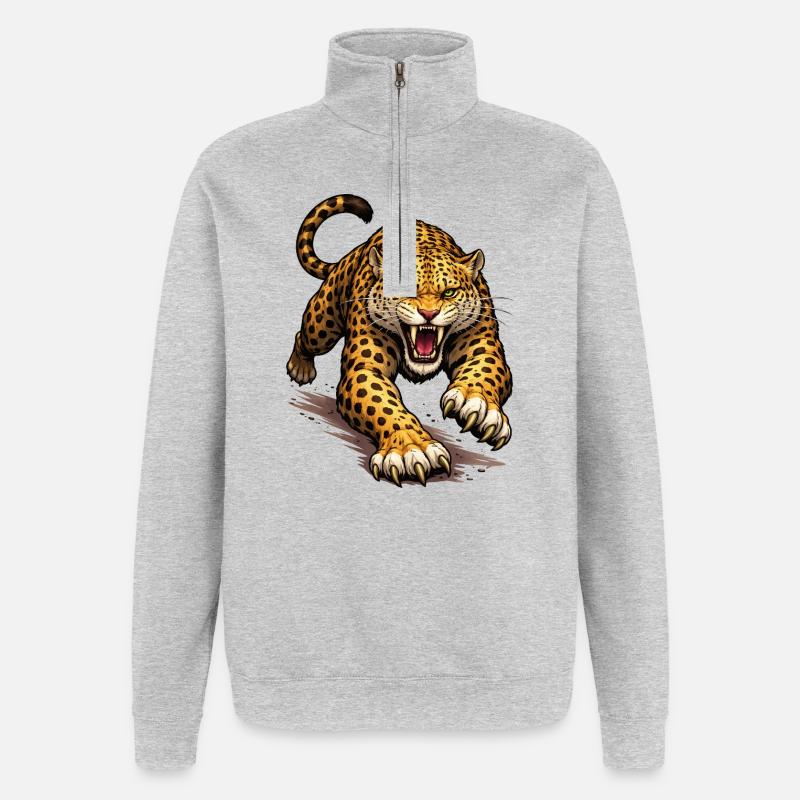 Bande dessinée Léopard Animal - Sweat à zip 1/4 - gris chiné