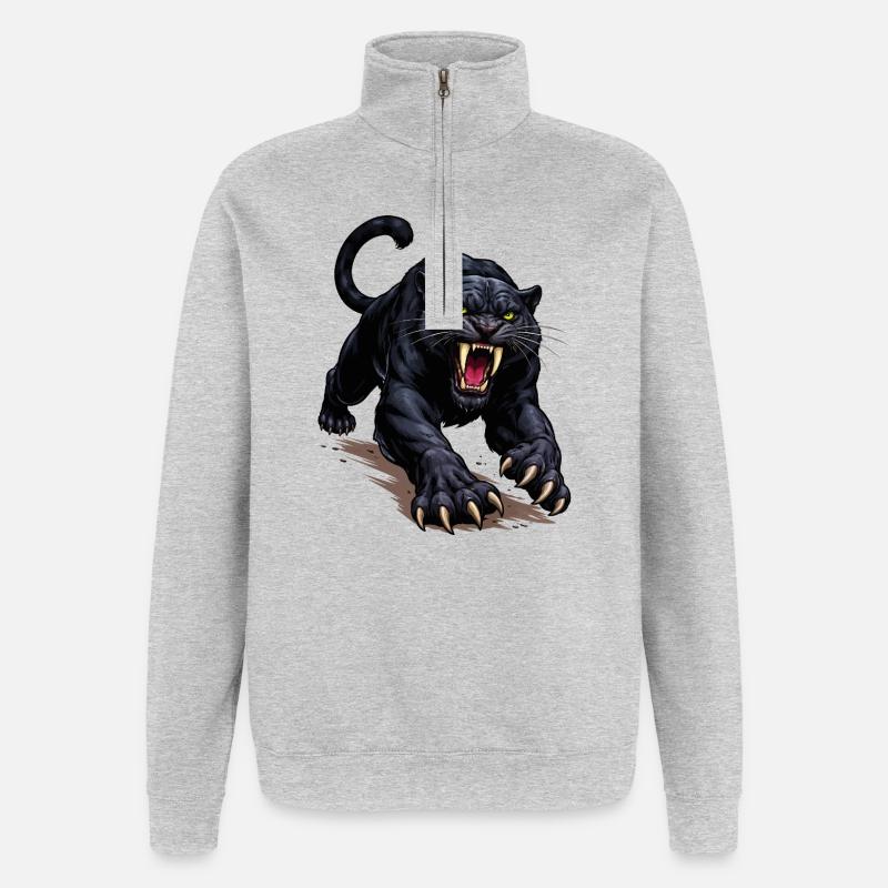 Schwarzer Panther Angriff - Sweat à zip 1/4 - gris chiné