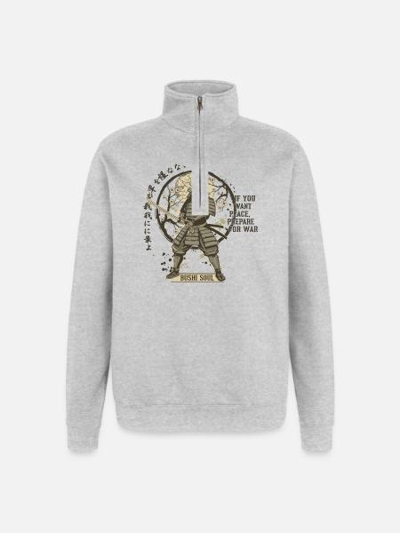 Bushi Soul Samurai in Blossoms - Quarter-Zip Sweatshirt - heather grey