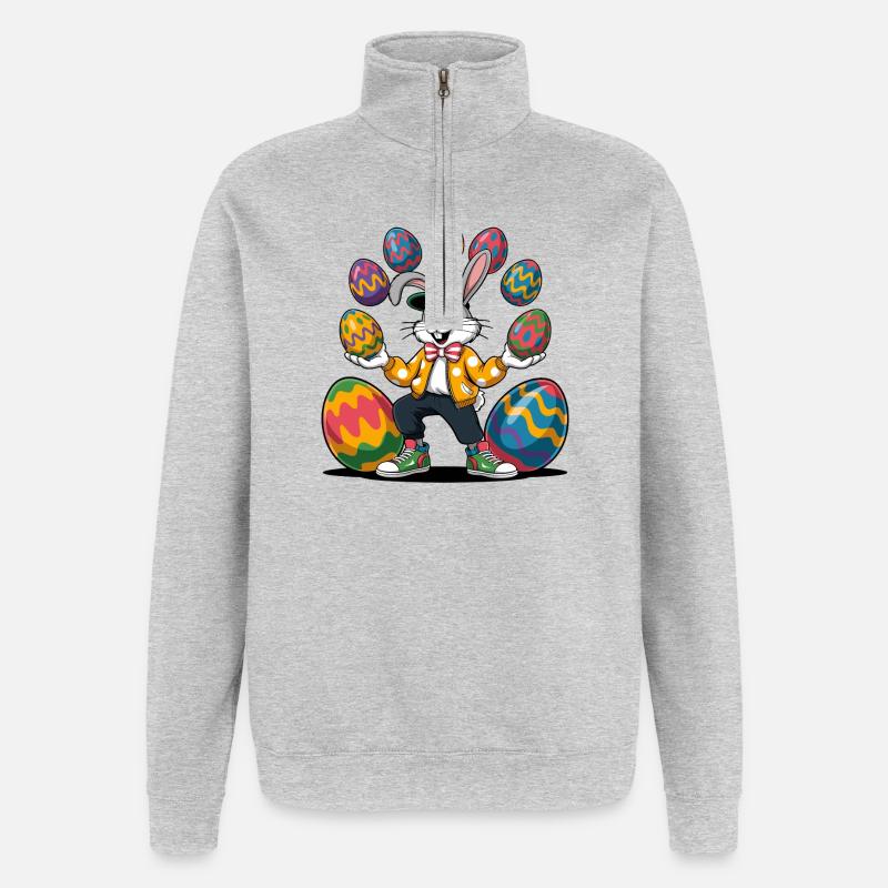 Osterhase mit bunten Eiern - Quarter-Zip-Sweatshirt - Grau meliert