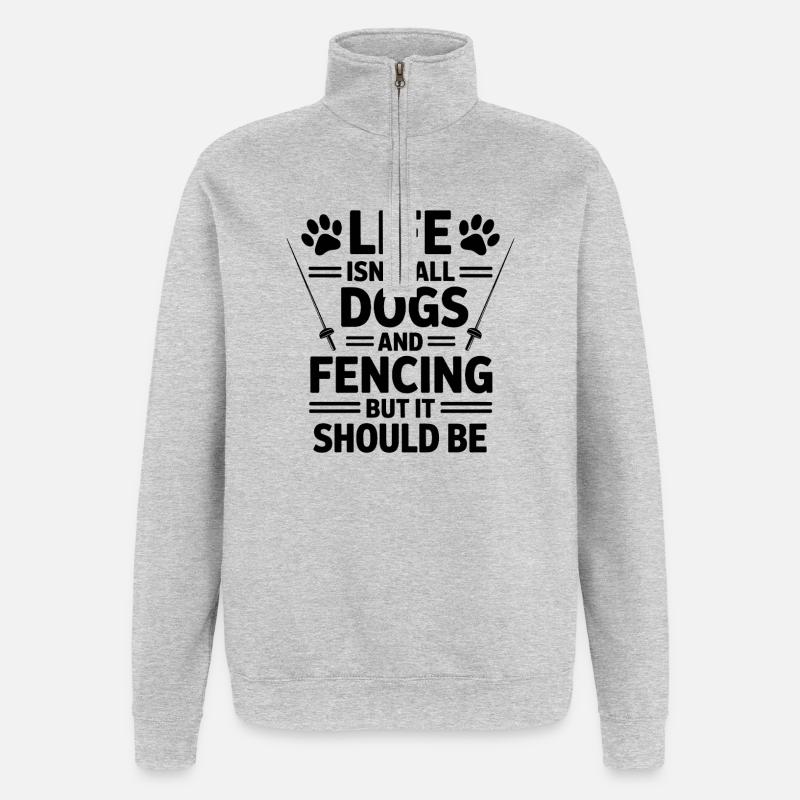 Fechten Sprüche Hunde Lustiges Fechten Geschenk - Quarter-Zip-Sweatshirt - Grau meliert