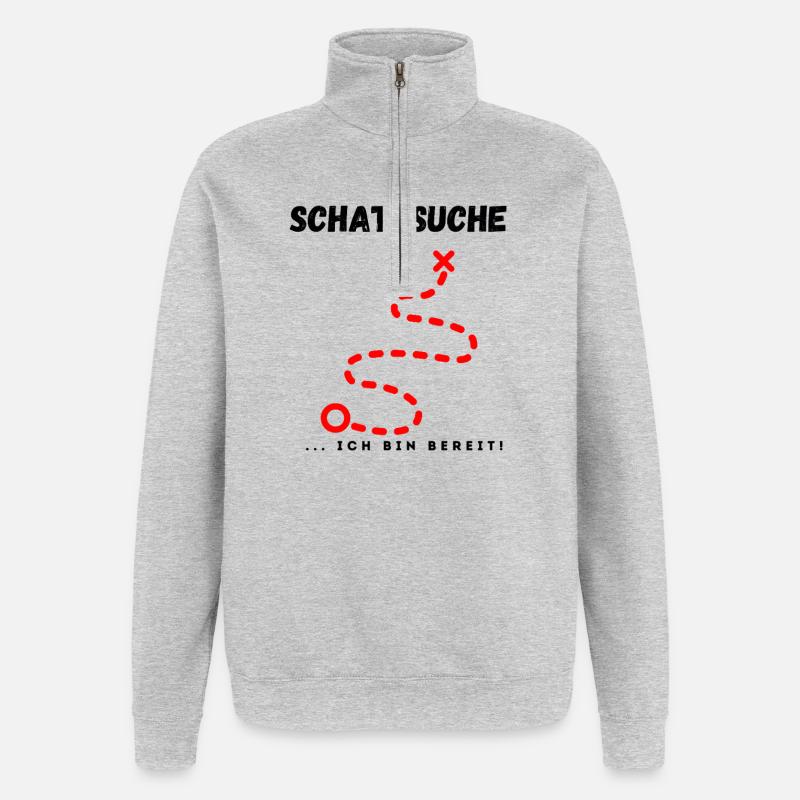 Schatzsuche_ich_bin_bereit - Sweat à zip 1/4 - gris chiné