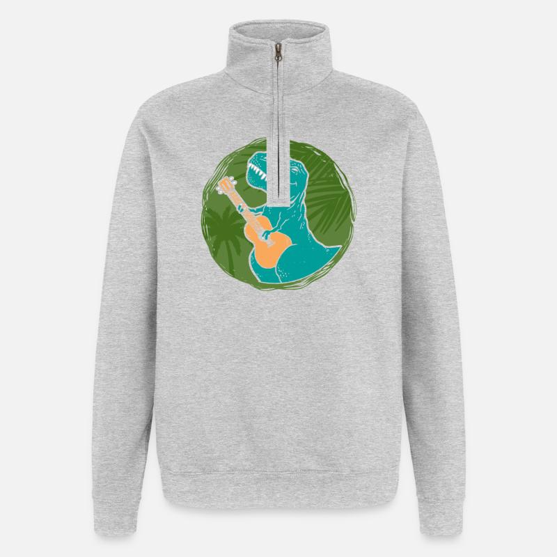 Hawaiian Ukulele Uke T-Rex - Quarter-Zip Sweatshirt - heather grey