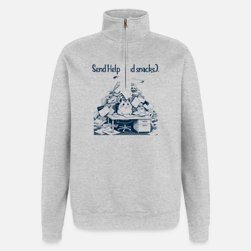 Hamster - Send Help and Snacks - Quarter-Zip Sweatshirt - heather grey