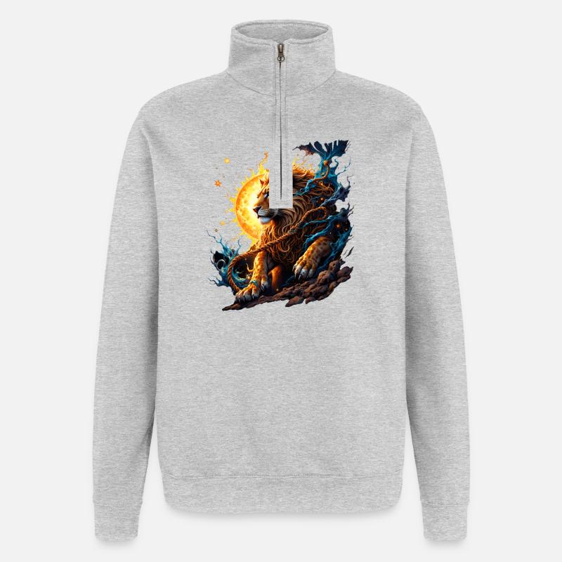 Elemental Tiger: Fire and Moon - Quarter-Zip Sweatshirt - heather grey