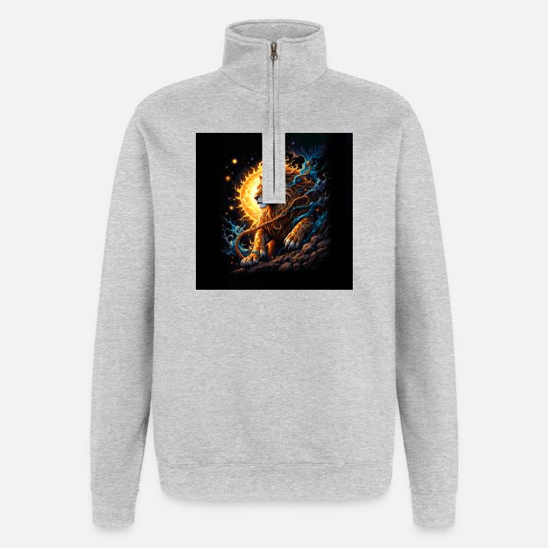 Lion solaire avec lunes et explosions - Sweat à zip 1/4 - gris chiné
