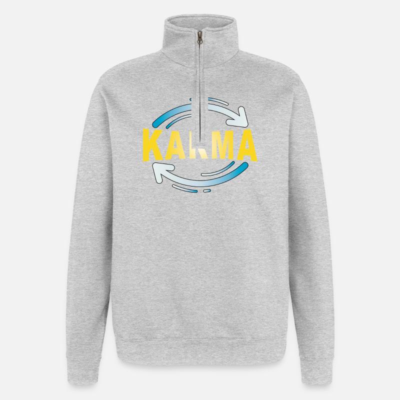 Karma - Minimalistisches Statement Design - Quarter-Zip-Sweatshirt - Grau meliert