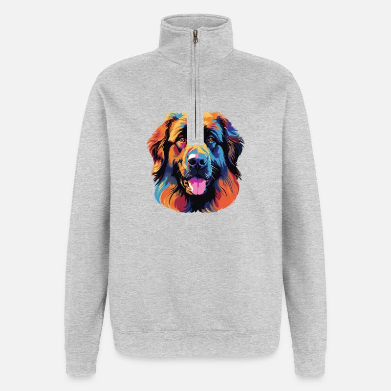 Farbexplosion Hundeporträt - Quarter-Zip-Sweatshirt - Grau meliert