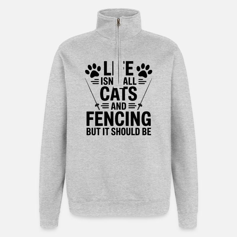 Fechten Sprüche Katzen Lustiges Fechten Geschenk - Quarter-Zip-Sweatshirt - Grau meliert