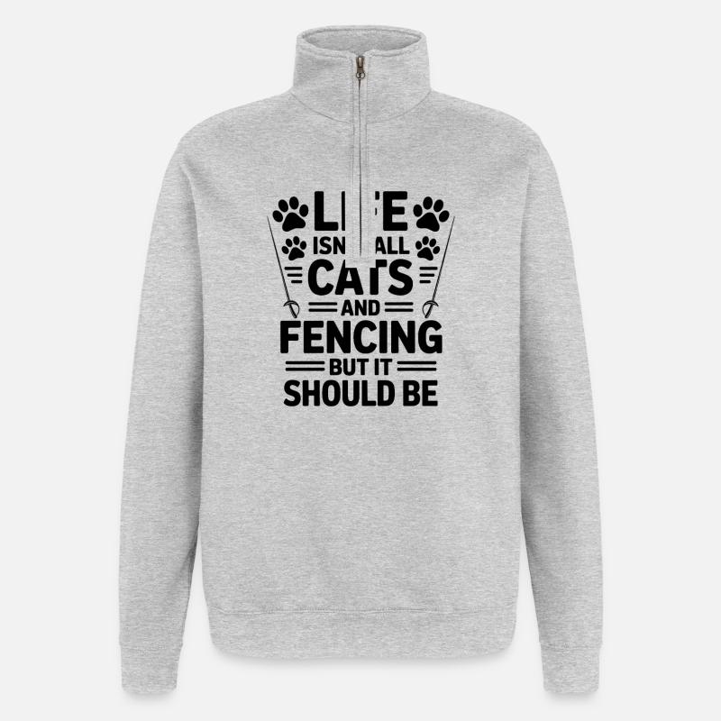 Fechten Sprüche Katzen Lustiges Fechten Geschenk - Quarter-Zip-Sweatshirt - Grau meliert
