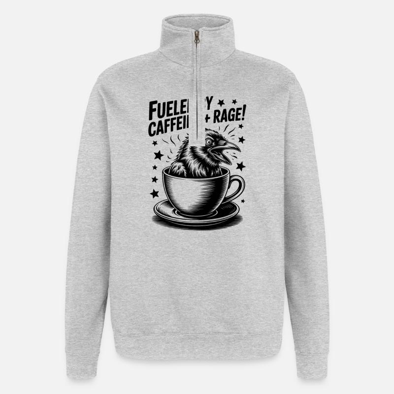 Kaffee Sprüche Koffein Lustiges Kaffee Geschenk - Quarter-Zip-Sweatshirt - Grau meliert