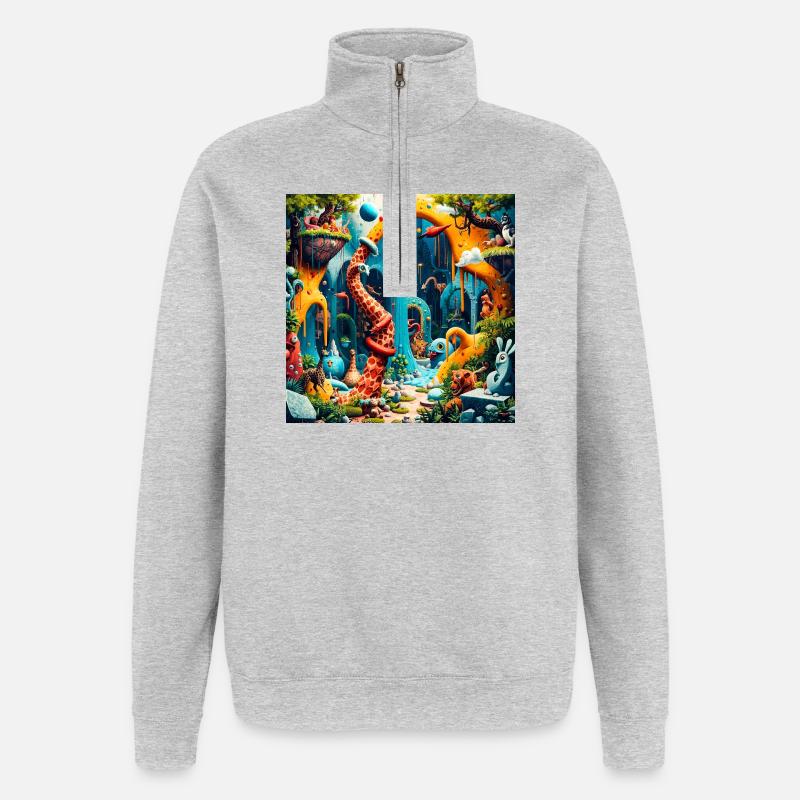 Bunter Traumwelt-Dinosaurier - Quarter-Zip-Sweatshirt - Grau meliert