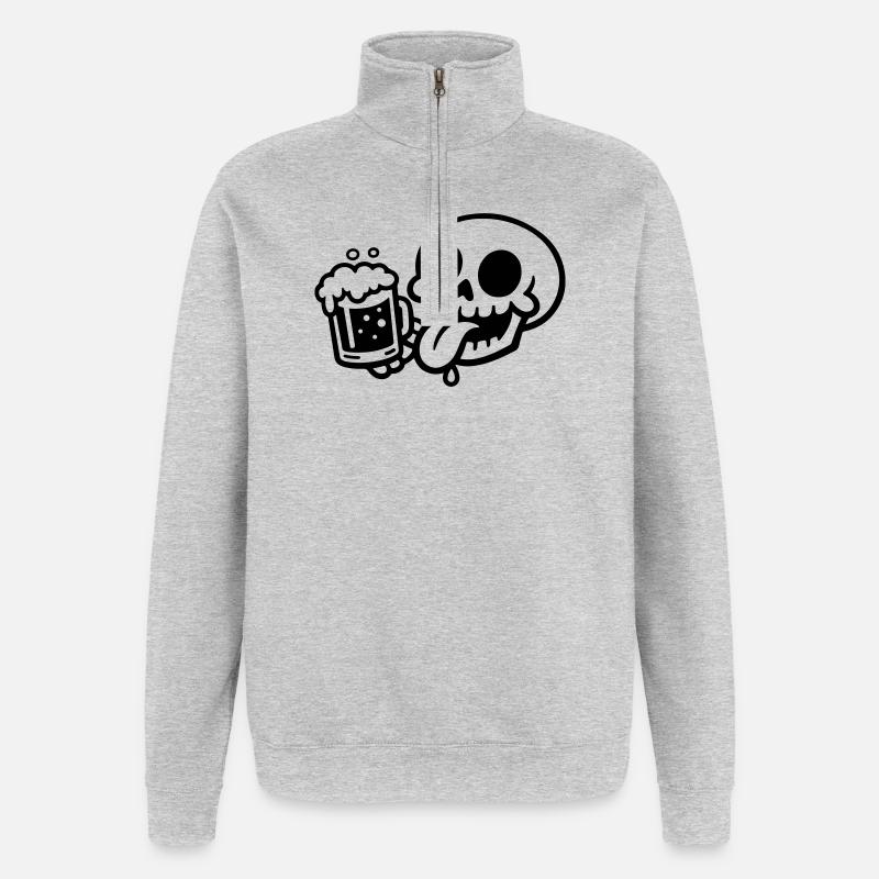 Verre de bière squelette drôle - Sweat à zip 1/4 - gris chiné