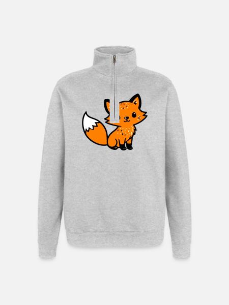 Fuchs Niedlich Comic - Quarter-Zip-Sweatshirt - Grau meliert