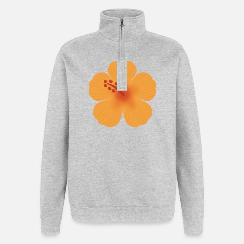 Orange-Hibiskusblüte - Quarter-Zip-Sweatshirt - Grau meliert