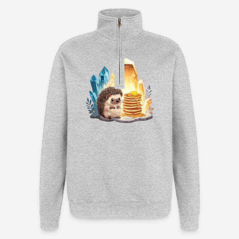 Igel mit Pancakes in Kristallhöhle - Quarter-Zip-Sweatshirt - Grau meliert