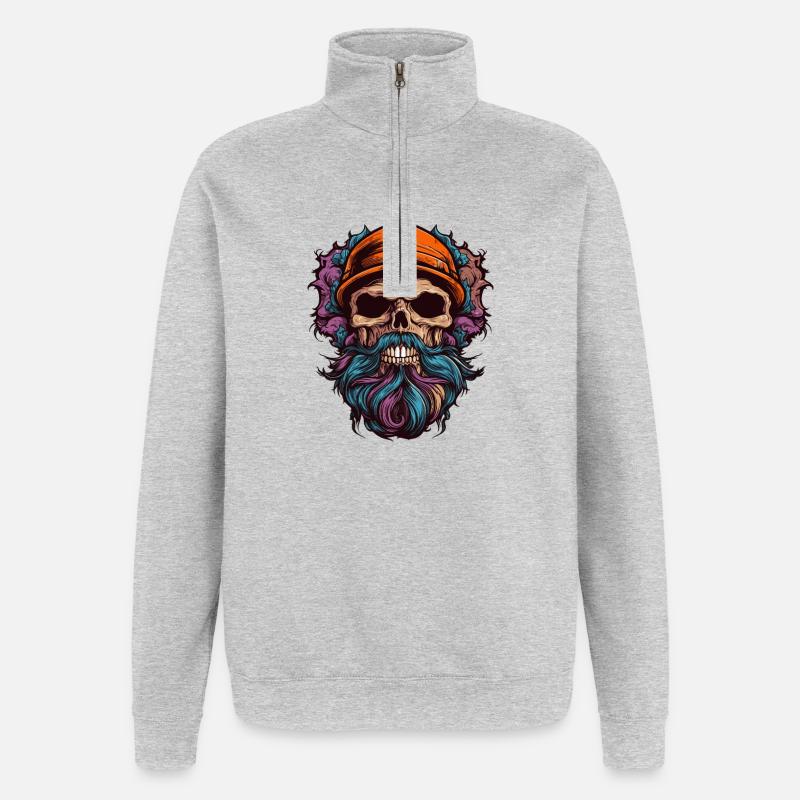 Totenkopf mit Bart - Quarter-Zip-Sweatshirt - Grau meliert