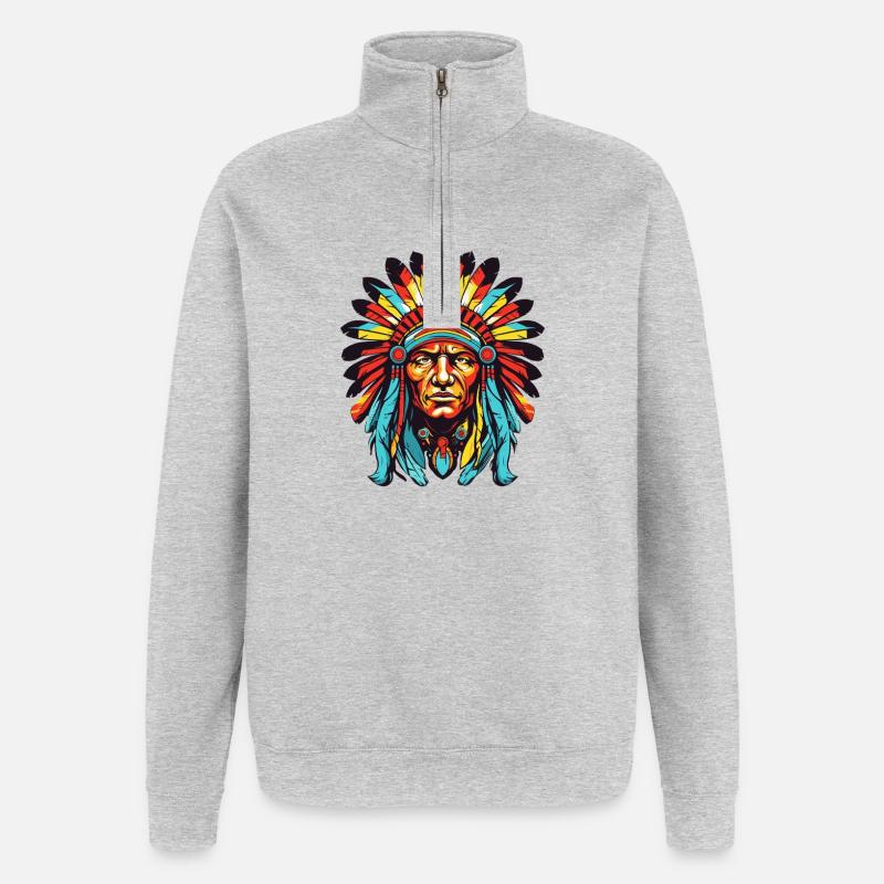 Chef indien Comic - Sweat à zip 1/4 - gris chiné