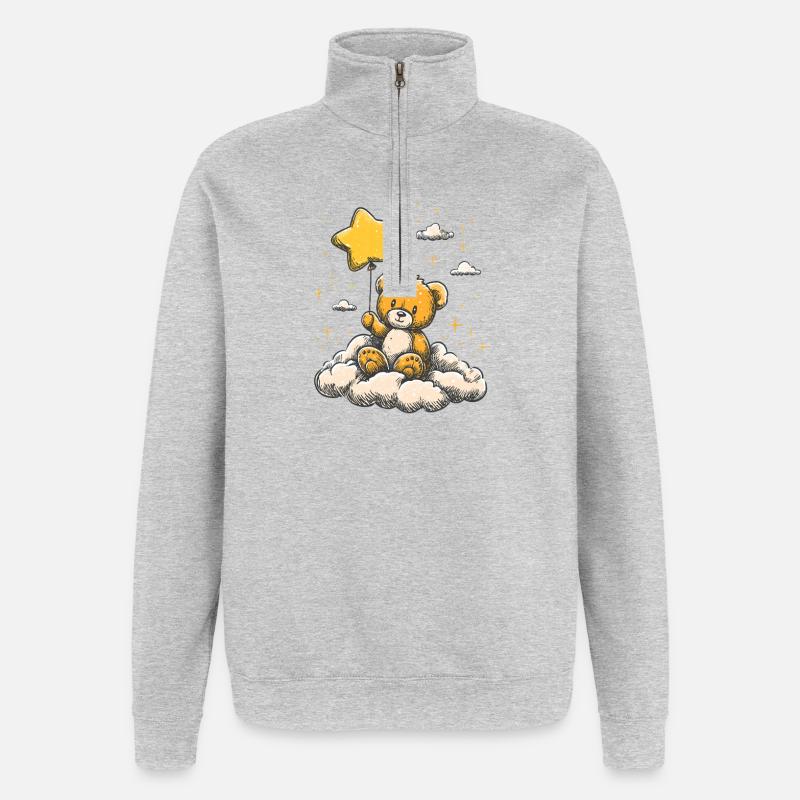 Kuschelteddy mit Sternenballon - Quarter-Zip-Sweatshirt - Grau meliert