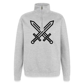 épées - Sweat à zip 1/4 - gris chiné - Devant - AI Model Female 172 light (172cm) & AI Model Male 178 dark (178cm)