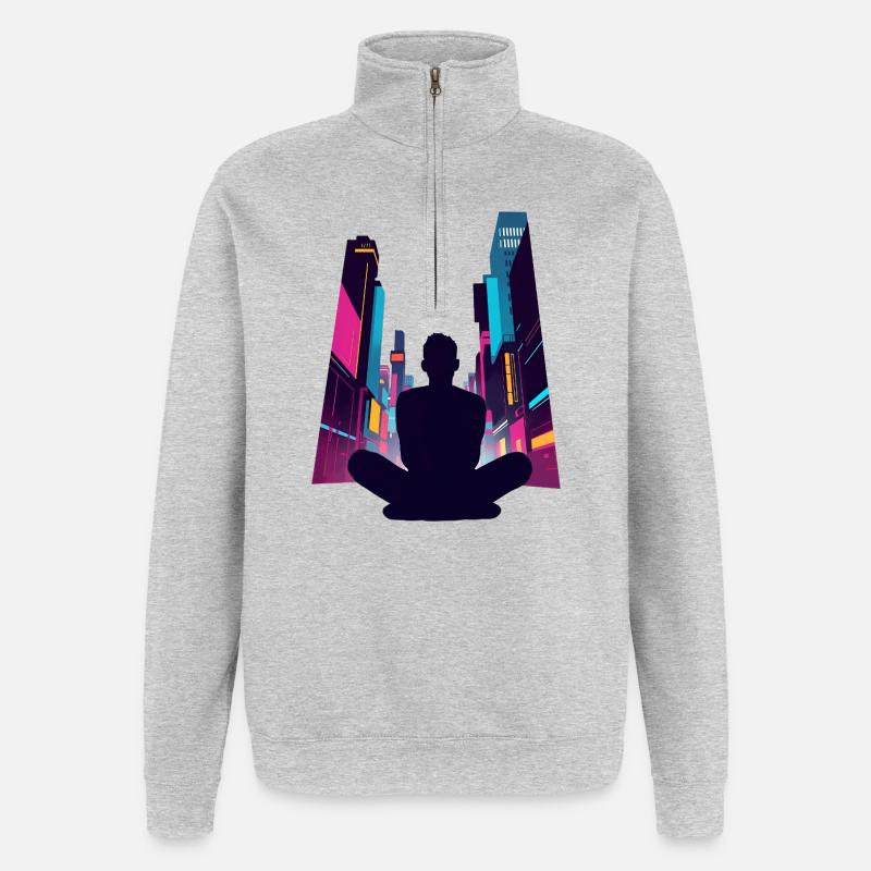 Zen dans la Cité Néon - Sweat à zip 1/4 - gris chiné