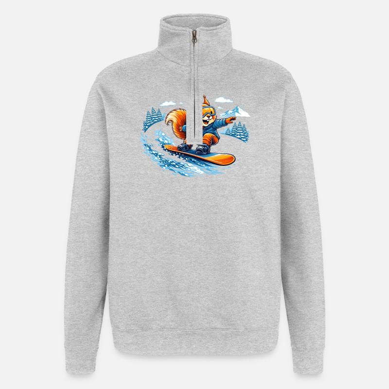 Lustiges Snowboard Eichhörnchen – Winter Fun - Quarter-Zip-Sweatshirt - Grau meliert