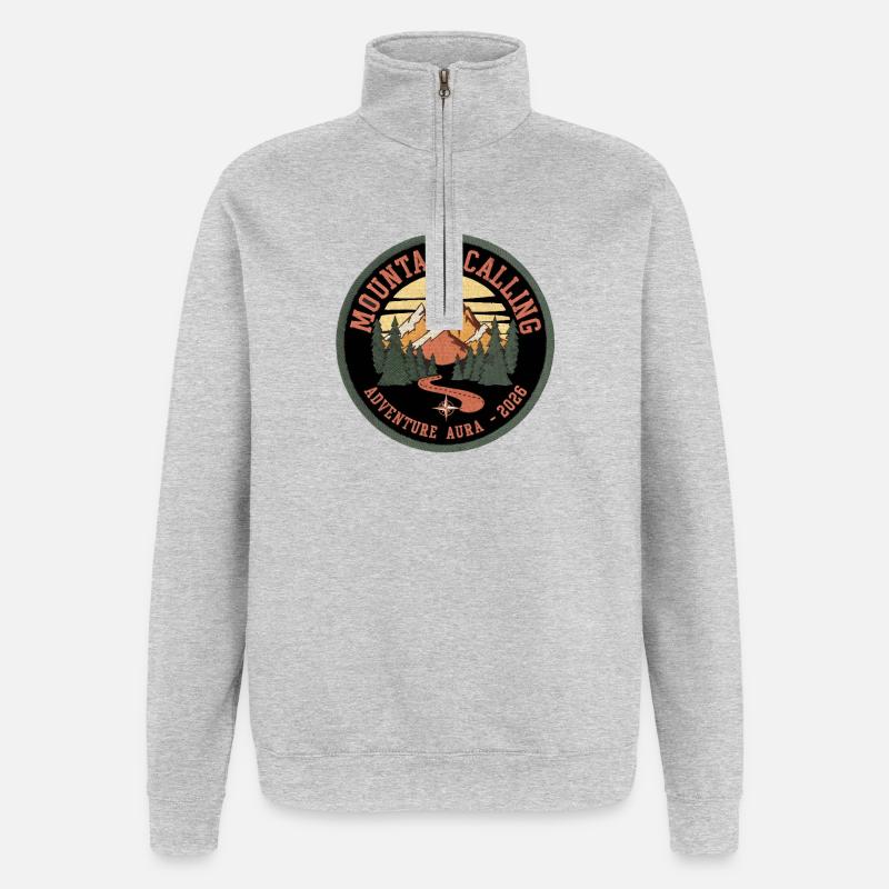 Bergruf Patch: Abenteuer Aura 2026 - Quarter-Zip-Sweatshirt - Grau meliert