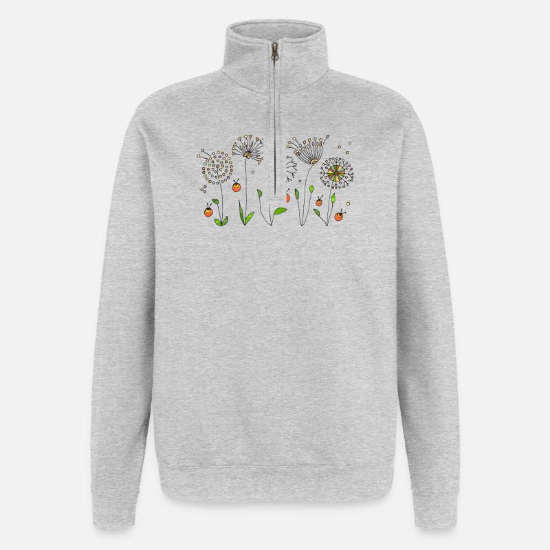 Blumen - Quarter-Zip-Sweatshirt - Grau meliert