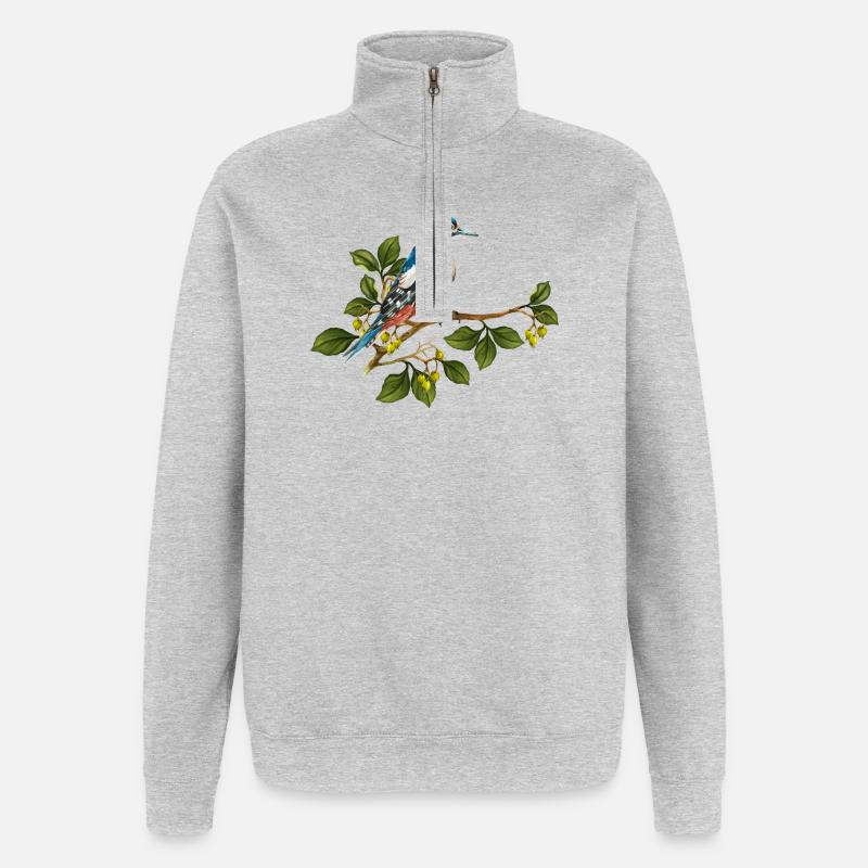 Bunter Vogel - Quarter-Zip-Sweatshirt - Grau meliert