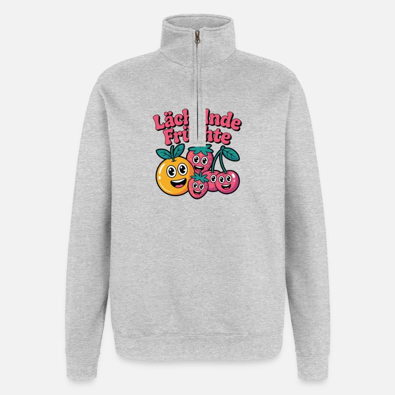Lächelnde Früchte Cartoon Spaß - Quarter-Zip-Sweatshirt - Grau meliert