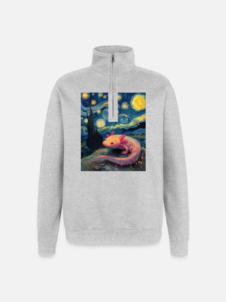 Axolotl Van Gogh Starry Night - Quarter-Zip Sweatshirt - heather grey