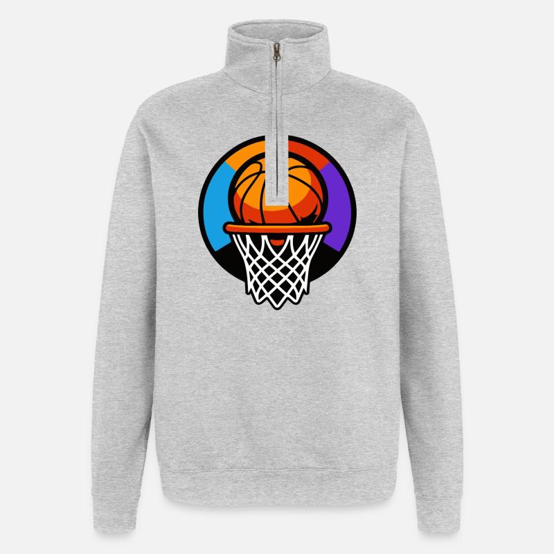 Graphique d’icône ballon de basket-ball - Sweat à zip 1/4 - gris chiné