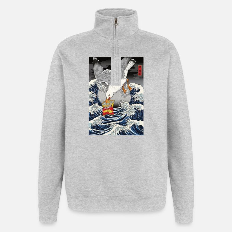 Mouettes vole des chips Drôle - Sweat à zip 1/4 - gris chiné