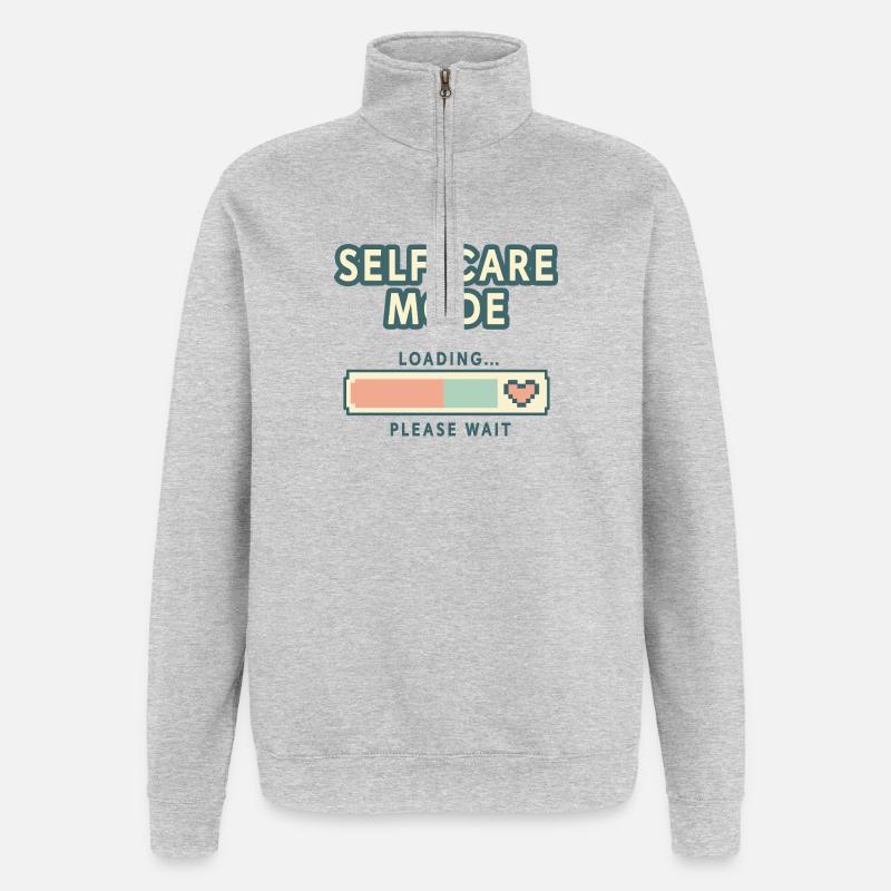 Self-Care Mode Loading - Retro Pixel Edition - Quarter-Zip-Sweatshirt - Grau meliert