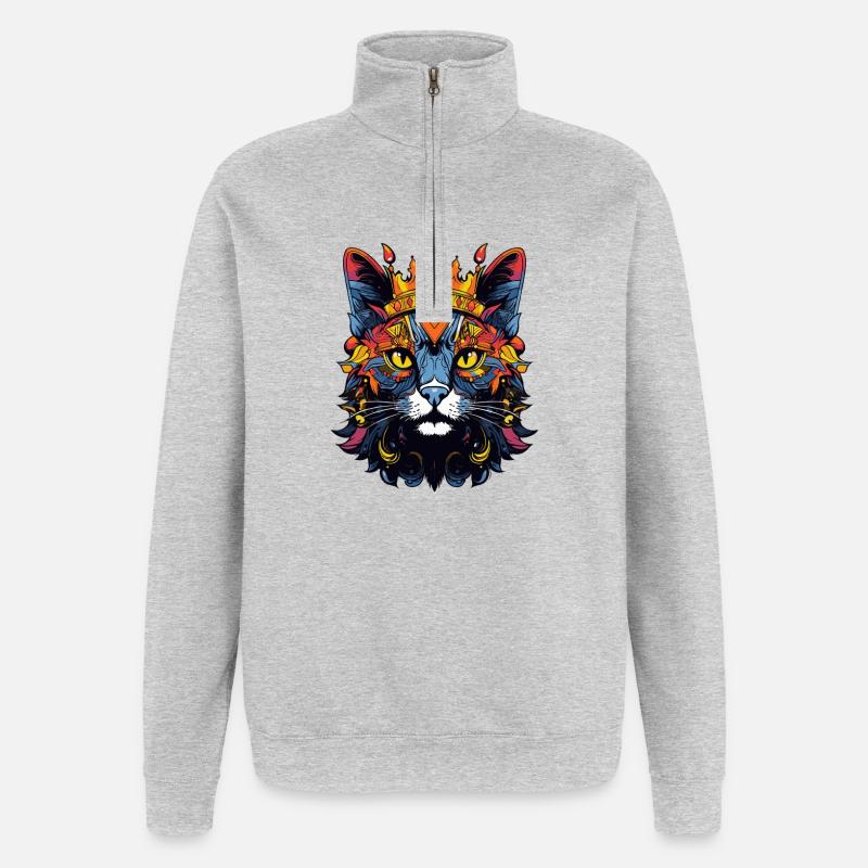 Couronne royale de chat - Sweat à zip 1/4 - gris chiné