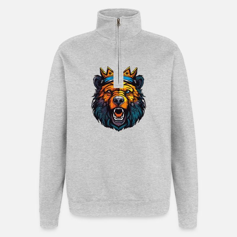 Königlicher Bär Krone King - Quarter-Zip-Sweatshirt - Grau meliert