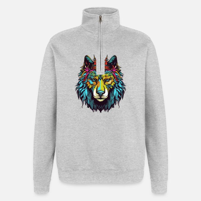 Wolf Comic Crown - Quarter-Zip Sweatshirt - heather grey